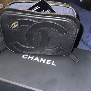 Chanel LambSkin Black Leather Camera Case Bag Brand New Full Inclusion NWT